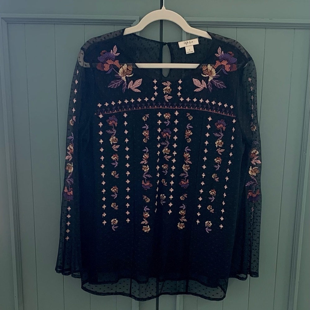 Style & Co Black Embellished Women's Blouse - Size L